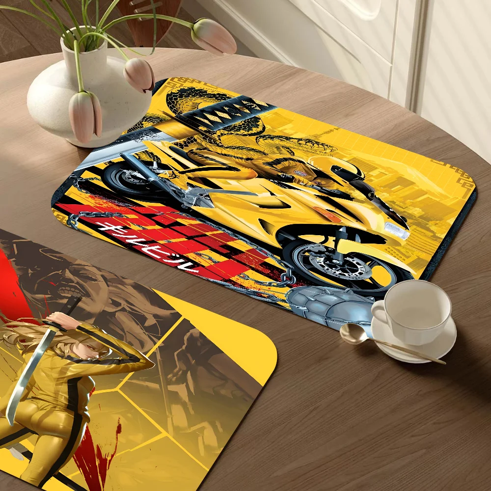 

Kill Bill Hot Moive Kitchen Tableware Dish Drying Mats Desk Drain Pad Heat Resistant Counter Top Mat Non-slip Draining Placemat