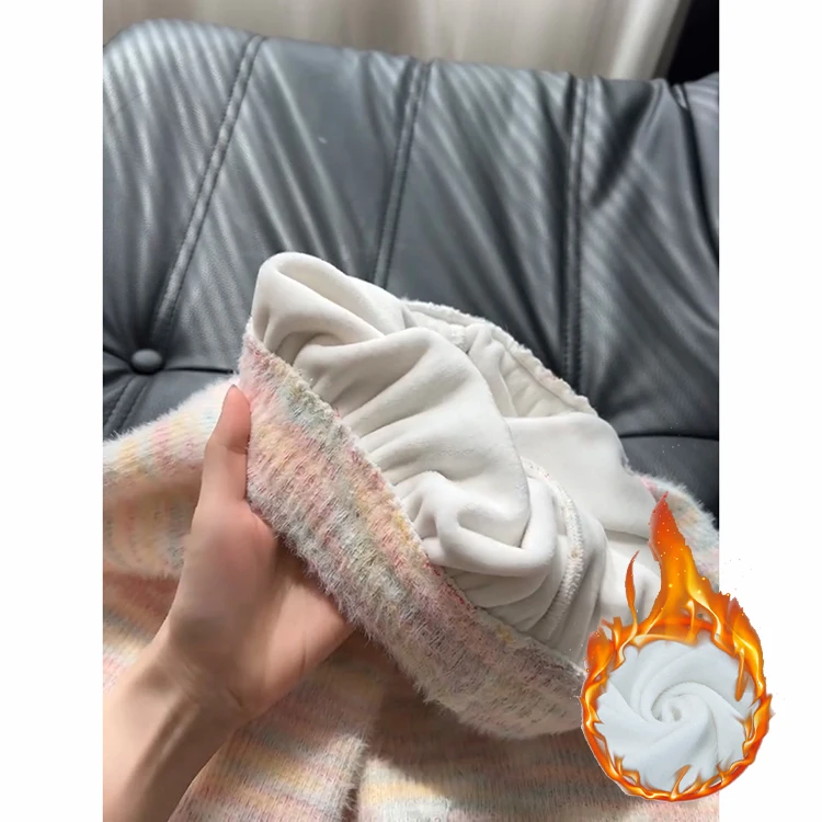 Rainbow Dot Soft And Thiened Women's Casual Pants High Waist Elastic Knitted Wide Leg Pants Korean Sle Autumn Winter New ...