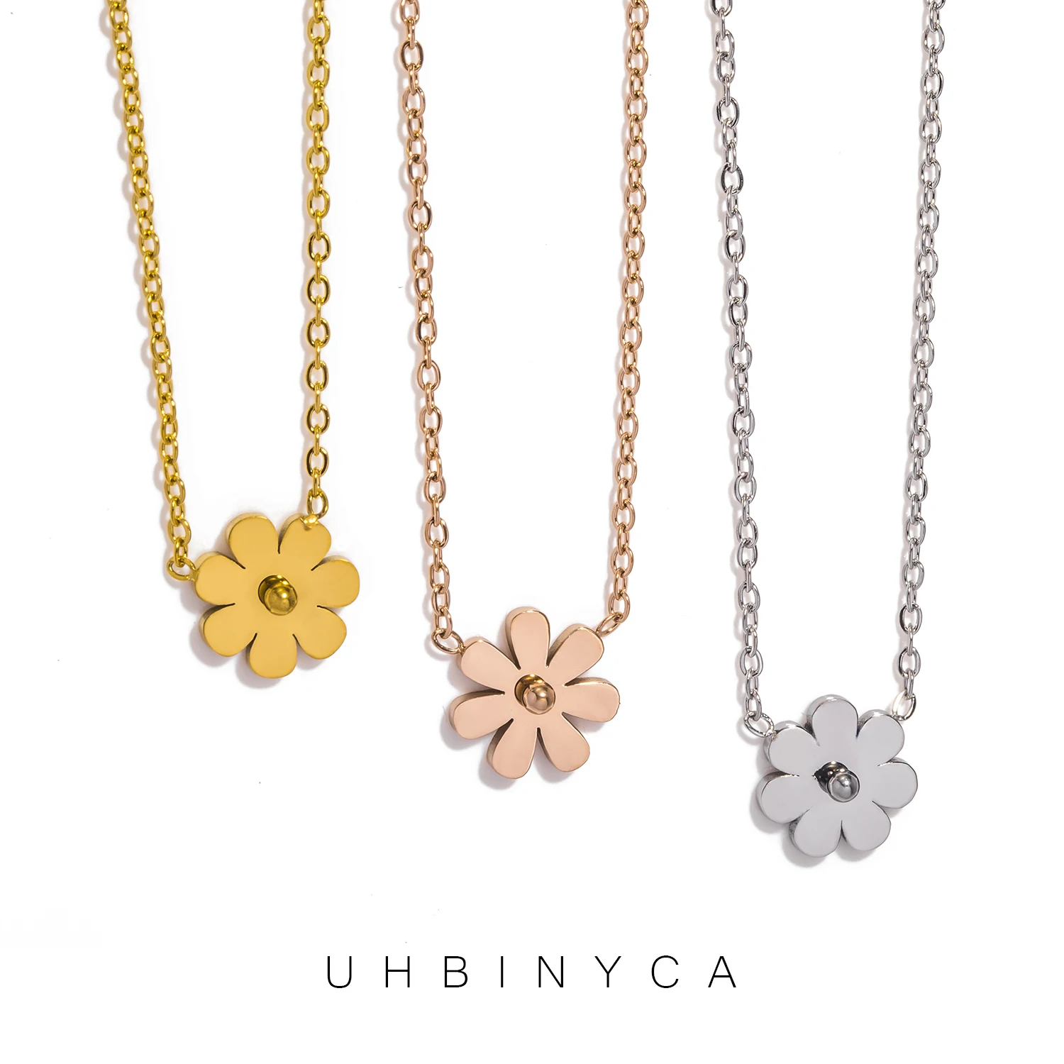 New Arrival Smooth Stainless Steel Metal Flower Trend Charm Pendant Necklace Elegant Fashion Popular Jewelry Gift