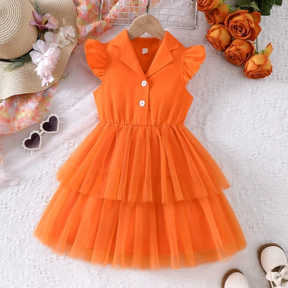 

Girls' Summer Outfits Sleeveless Lady Girl Shirt Dress Mesh Knee-Length Dresses For Outdoor Beach School Party Kids Clothing