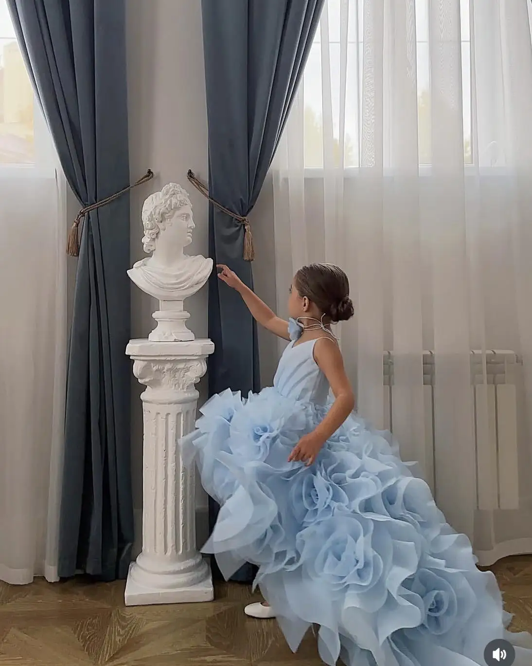 Sky Blue Flower Girl Dresses For Wedding Princess 3D Rose Tulle Skirt Litter Girl's Baby Birthday Party Prom Photo Shoot Gowns image 6