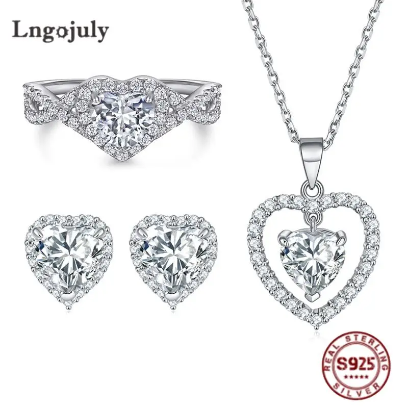 

Luxury Women Heart Jewelry Sets 925 Sterling Silver Rhinestone Jewelry Set For Women Bride Wedding Party Accessories Gifts