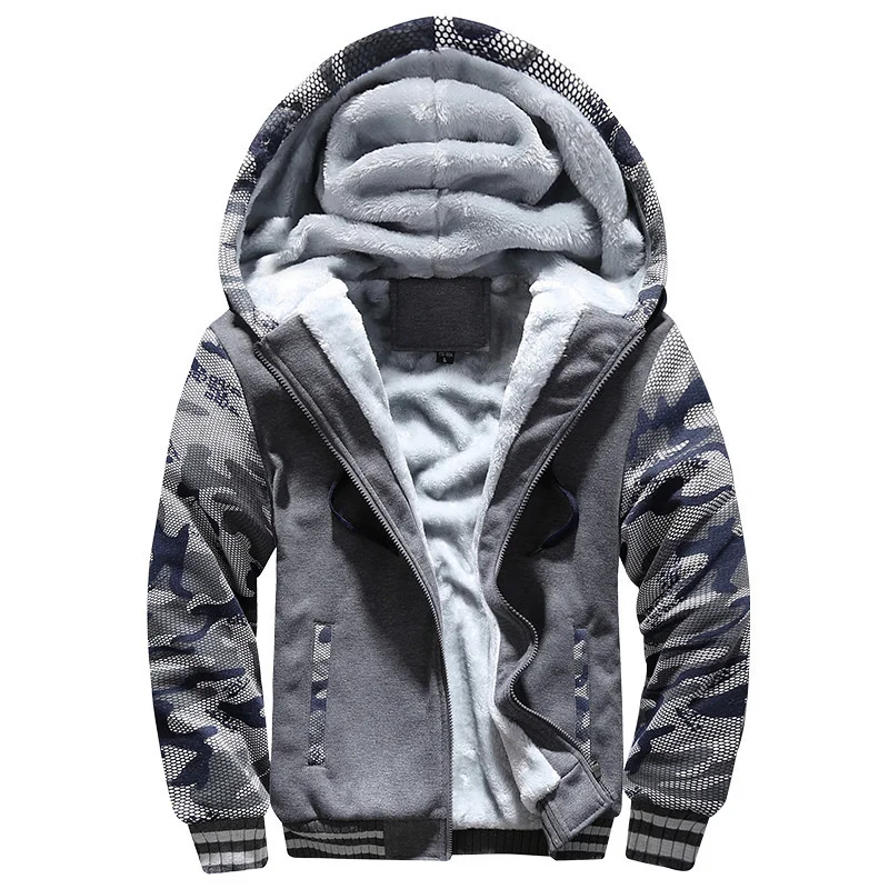 

Men's Fashion Winter Camouflage Hooded Sweatshirts Cardigan Man Plush Thickened Warm Hoodies Jackets Coats