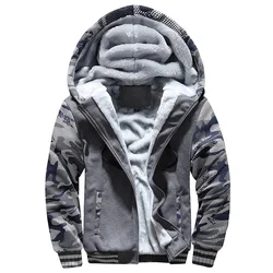 Men's Fashion Winter Camouflage Hooded Sweatshirts Cardigan Man Plush Thickened Warm Hoodies Jackets Coats