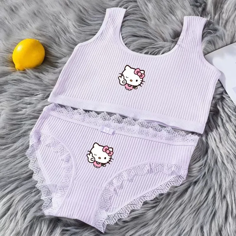 Sanrio Hello Kitty Cute Underwear Shorts Set Summer Short Knit Vest Girls Fashion Kawaii Sports Bra Tops Clothes