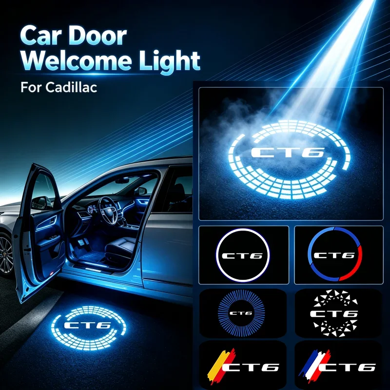 2PCS HD Ghost Emblem Shadow LED Car Door Courtesy Projector Welcome Lamps For Cadillac CT6 2016‑2023 Interior Mod Decor Parts