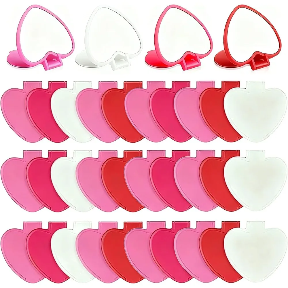 4-30 Pcs Heart Compact Pocket Mirror Foldable 4 Tone Portable Women Travel Cosmetic Mirror Bulk Party Favor Makeup Accessories