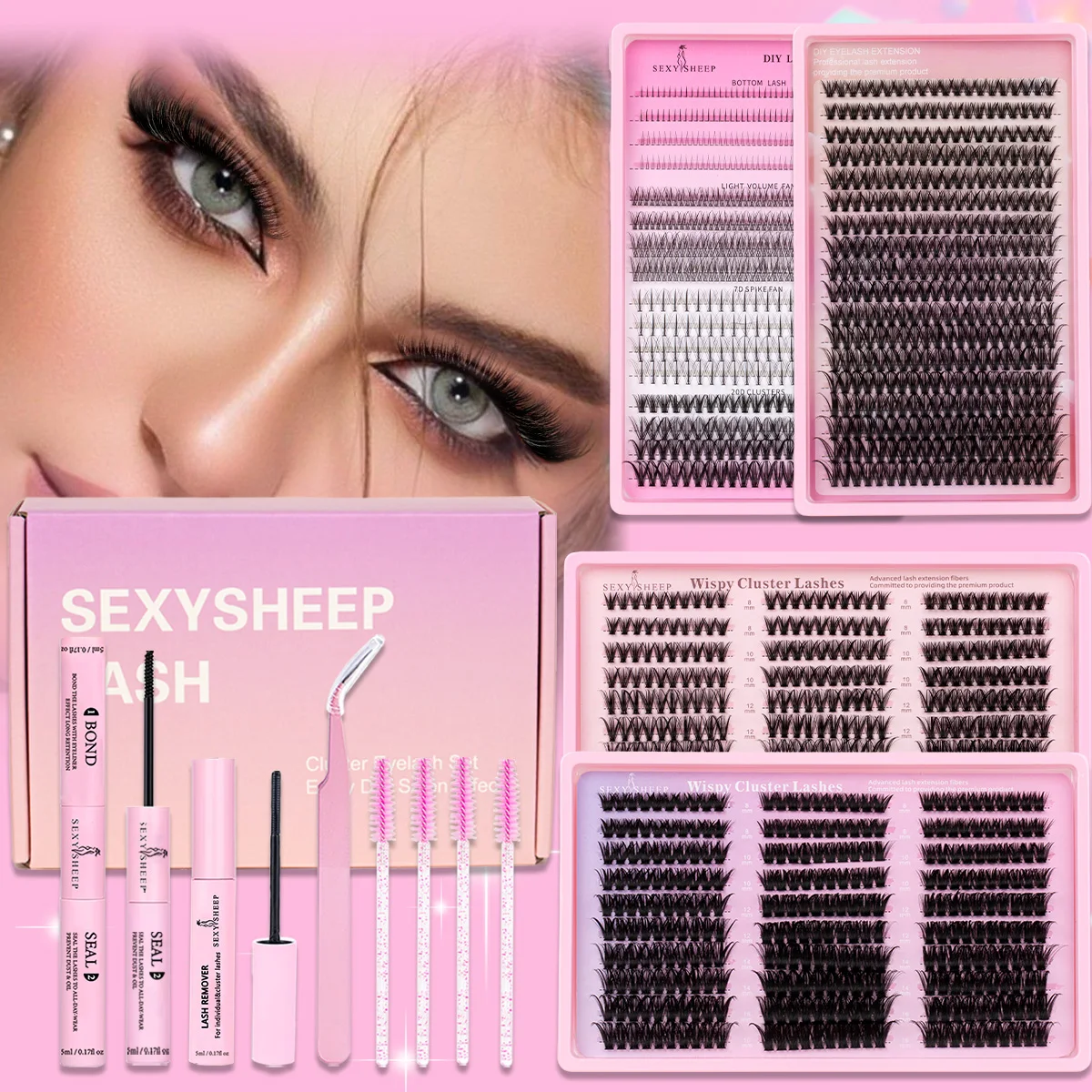 مجموعة رموش فردية مزيج أنماط لتقوم بها بنفسك مجموعات الرموش رموش طبيعية ناعمة مع السندات وملقط الختم هدية المهرجان قابلة لإعادة الاستخدام