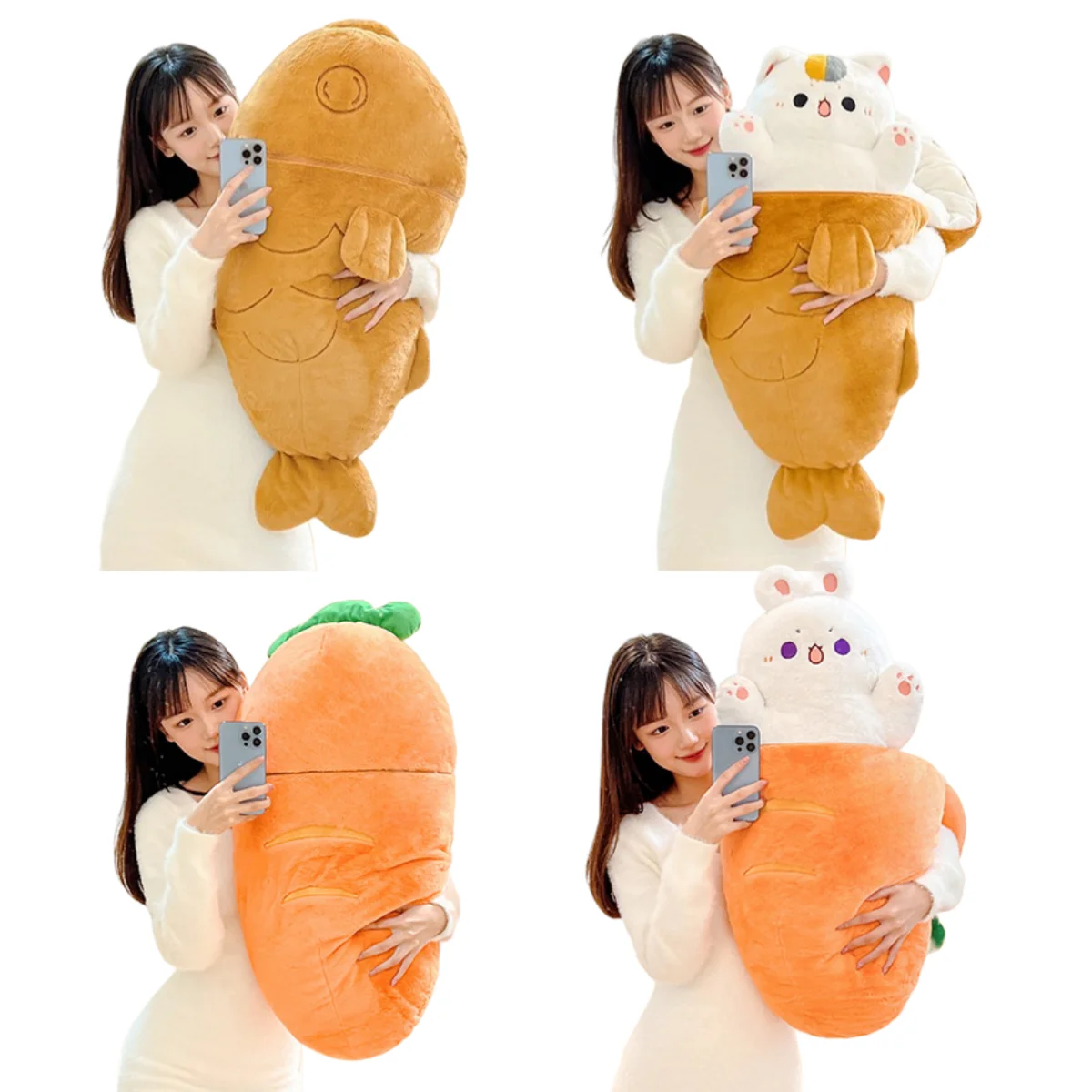 

80*45 см, милые плюшевые игрушки Taiyaki, пушистые животные, плюшевые подушки в виде моркови с большой костью, милая кукла для девочек