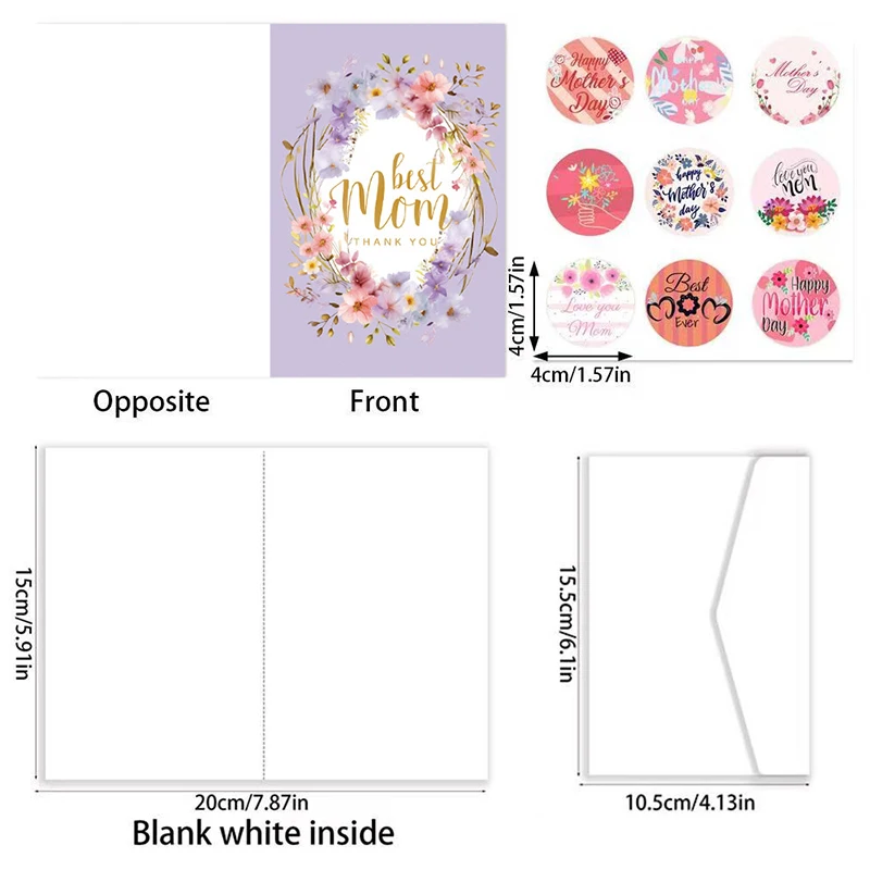 Mother's Day Greeting Cards With Sticky Envelopes, Floral Blank Note Cards, Gift Box For Mom