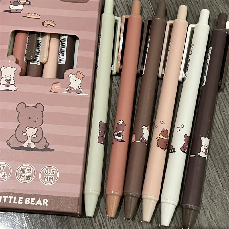 6pcs/set Cute Teddy Bear Gel Pen Simple Good-looking Quick-dry The 0.5 Mm ST Head Black Carbon Pen Pupil Do Homework Specific