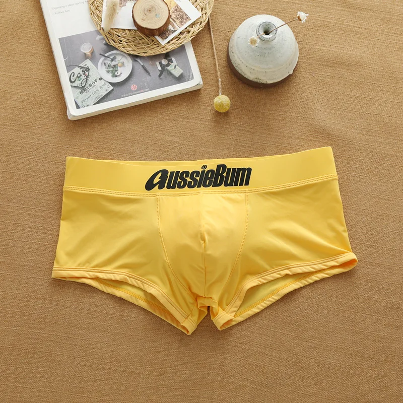 Aussiebum celana dalam pria warna polos pinggang rendah susu sutra nyaman pantat pembentuk tubuh boxer olahraga