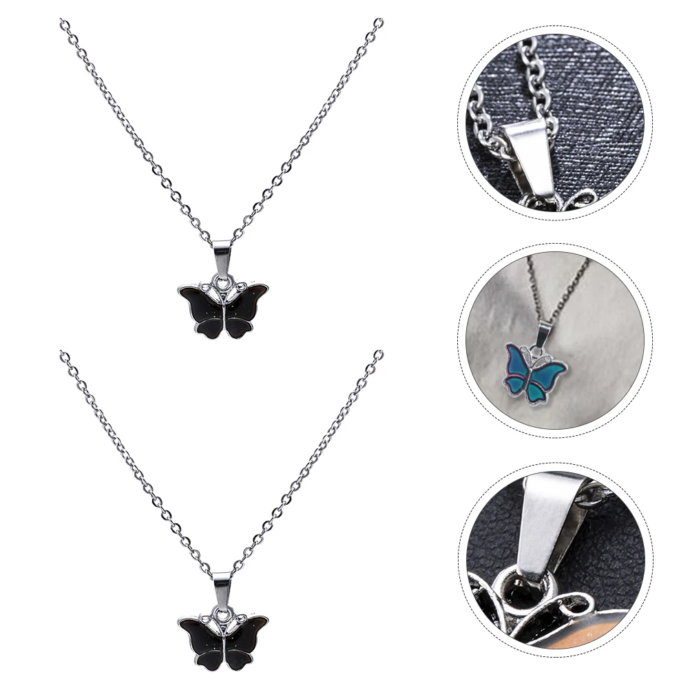 

2Pcs Thermochromic Necklace Color Changing Pendant Simple Stylish Alloy Neck Jewelry for Daily Wedding Thermochromic Necklace