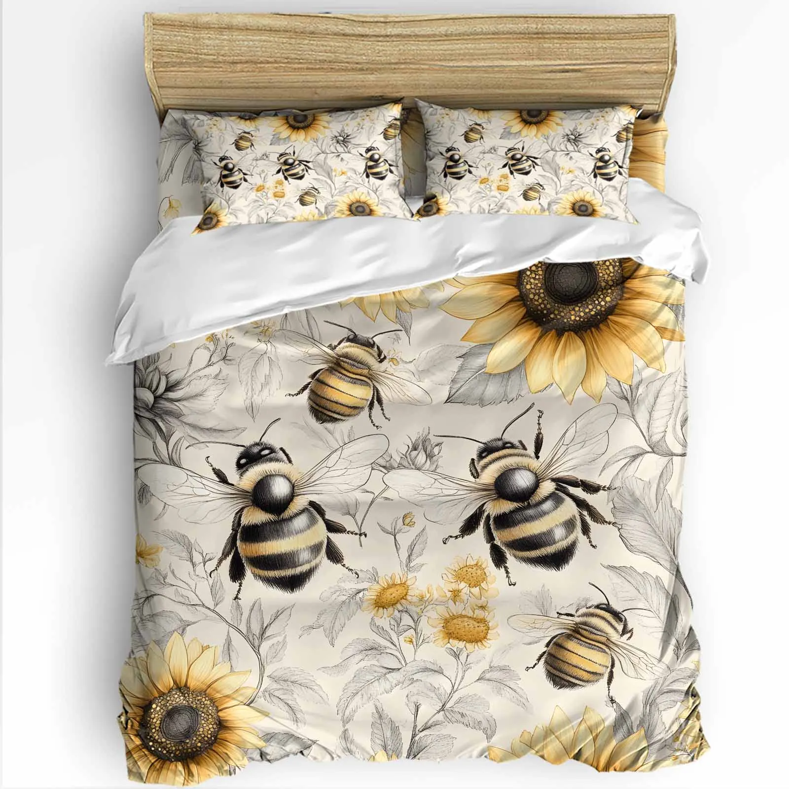 

Sunflower Bee Farm Bedding Home Textile Bed Set Adult Duvet Cover Flat Sheet Pillowcases Quilt Cover