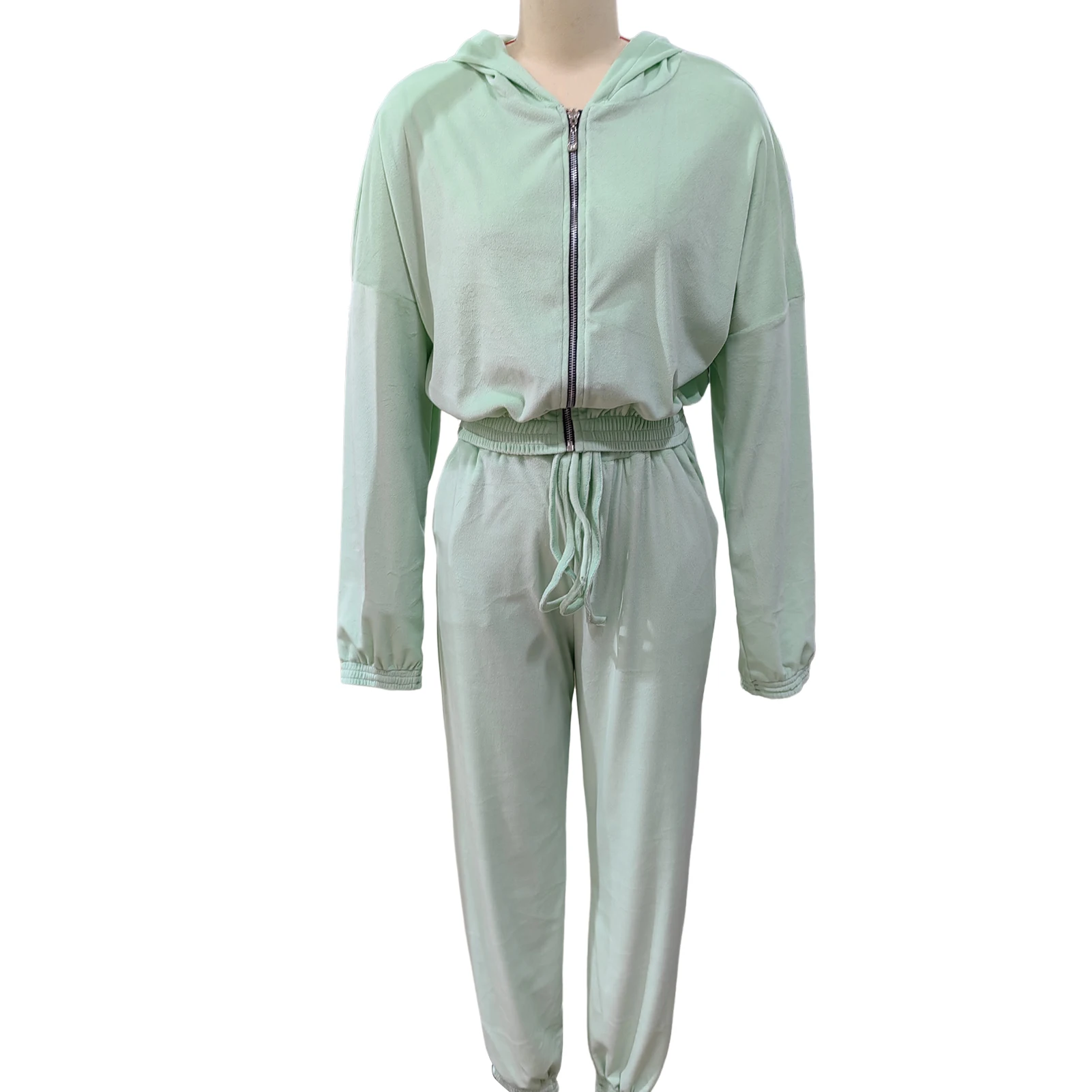 Women\'s Fall and Winter 2024 hot fashion set zipper hoodie Drawstring Tracksuit Trouser Solid color Two-piece set