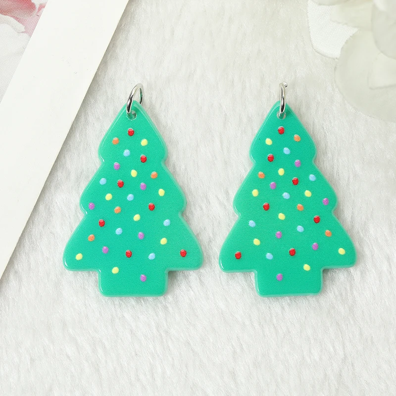 6pcs Christmas Tree Cake Charms Creative Acrylic Pendant Fashion Accessories For Diy Making