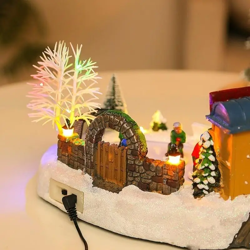 

Q9QA Festive Christmas Resin Ornament Illuminated Ice Hockey Music House Sign Decors