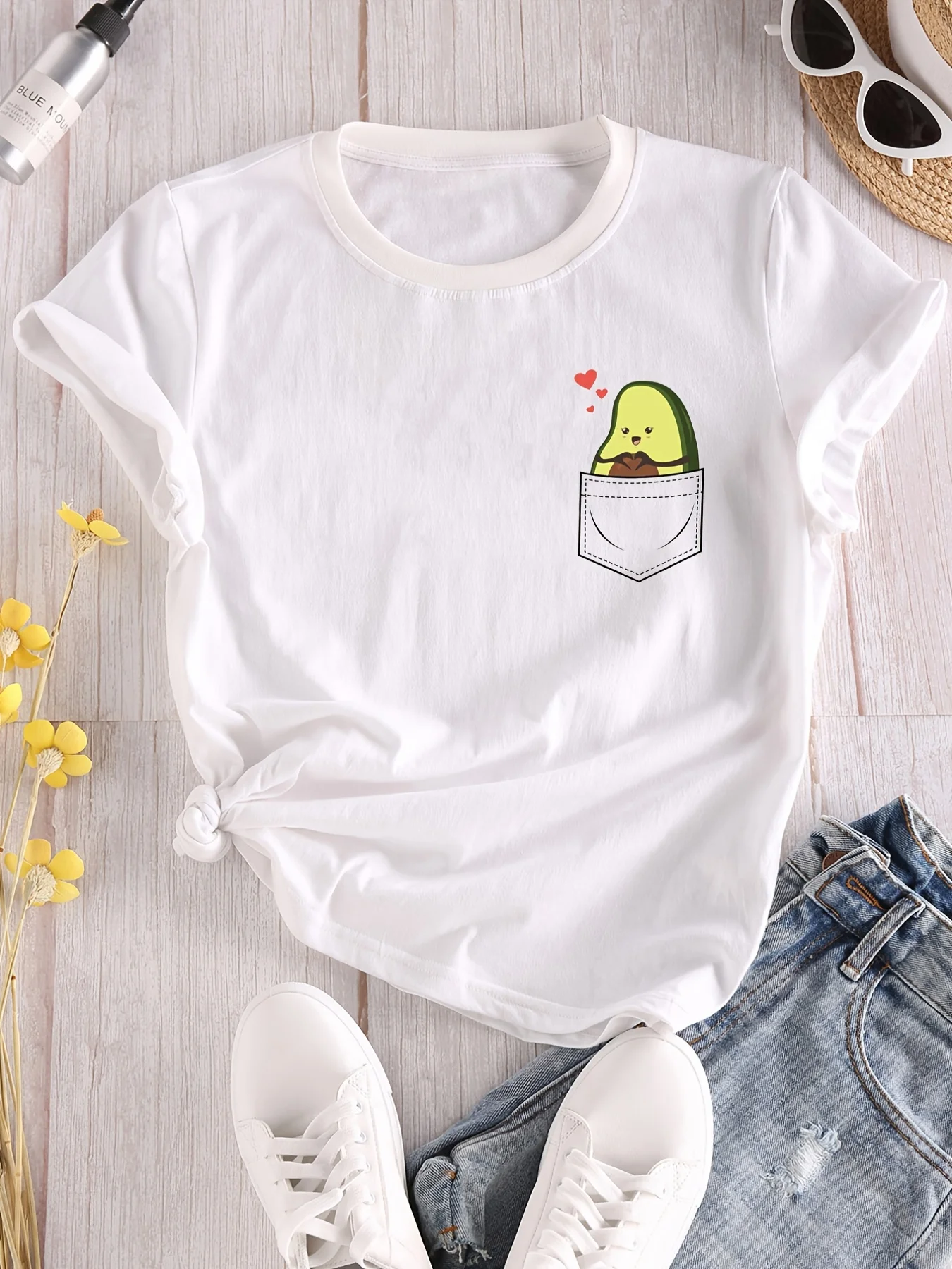 Avocado Print Crew Neck T-shirt Casual Loose Short Sleeve Fashion Summer T-Shirts Tops Women's Clothing  Casual Female Clothing