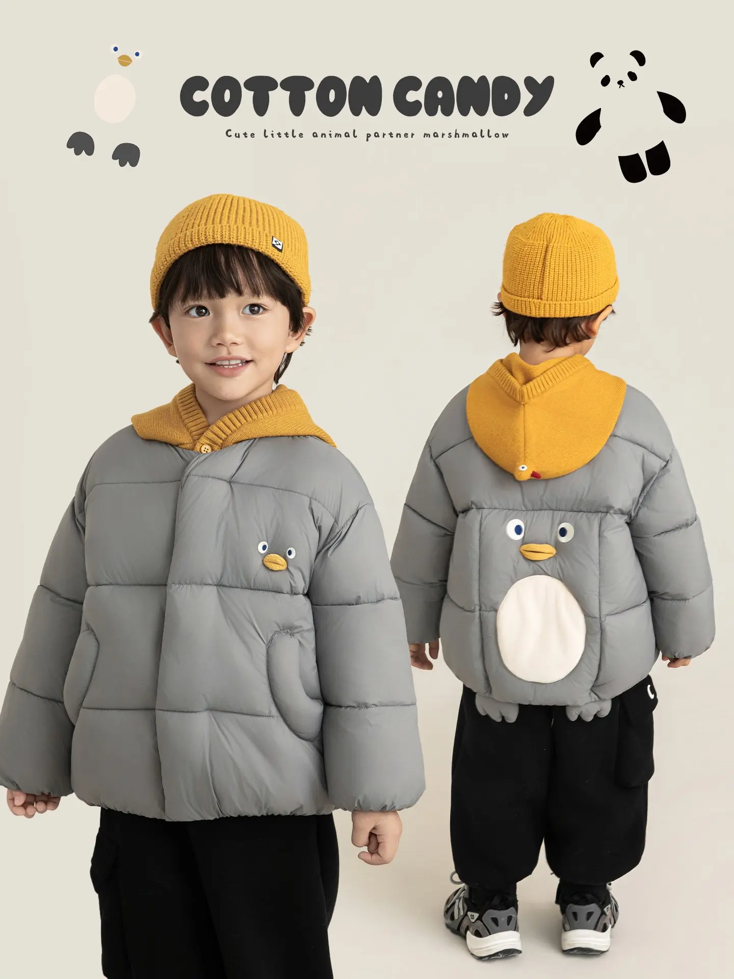 Boys Winter Jacket 2025 Doll Print Plush Lightweight Warm Soft Skin Friendly Festive Gift Outerwear 1-7 Years