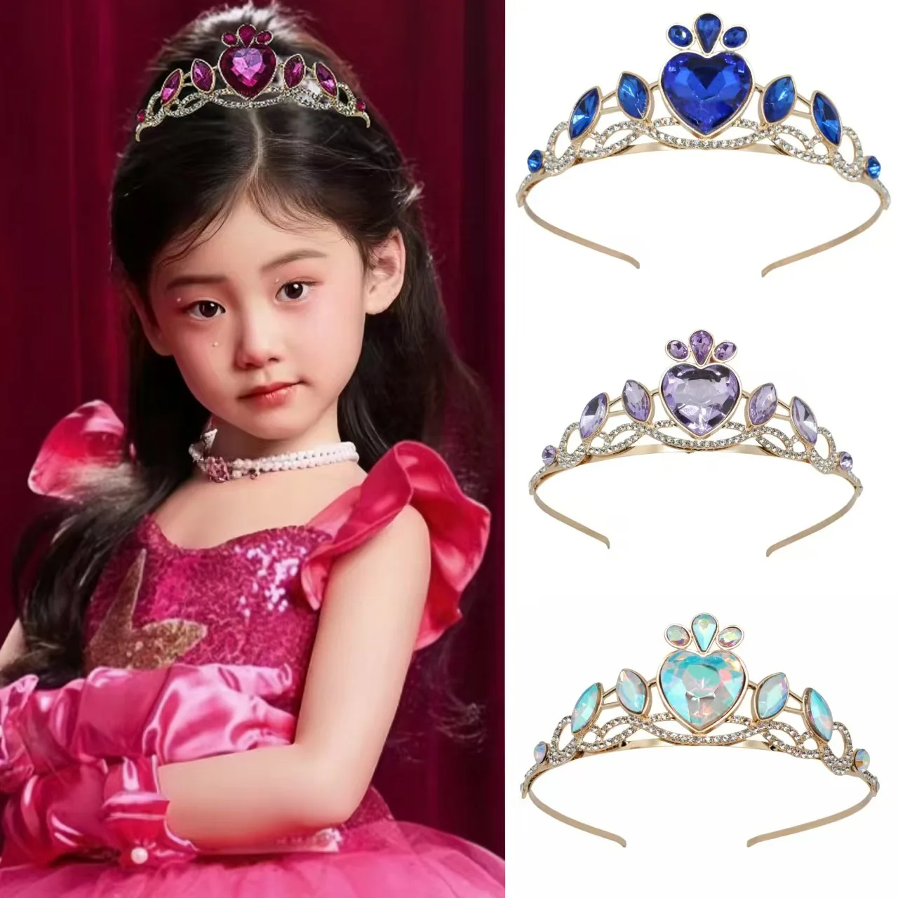 

Princess Diadem Glitter Rhinestone Heart Designs Tiaras and Crowns Women Girls Party Headbands Bride Wedding Hair Jewelry