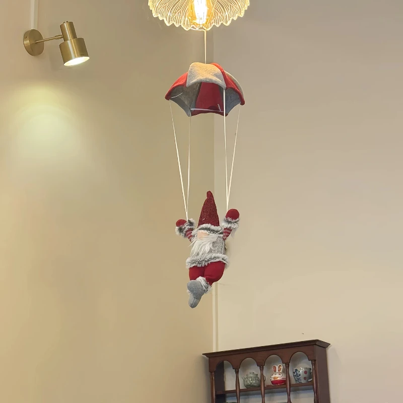 Christmas Decorations Santa Parachute Hanging Ornament Plush Faceless Gnome Doll For Home Cafe Xmas Scene Layout Festive Wall