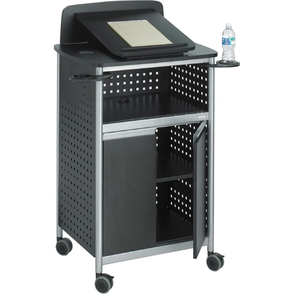 Products Scoot Multi-Purpose Lectern with Adjustable Shelving Wire Storage Mobile on 4 Casters Durable Steel Construction Black