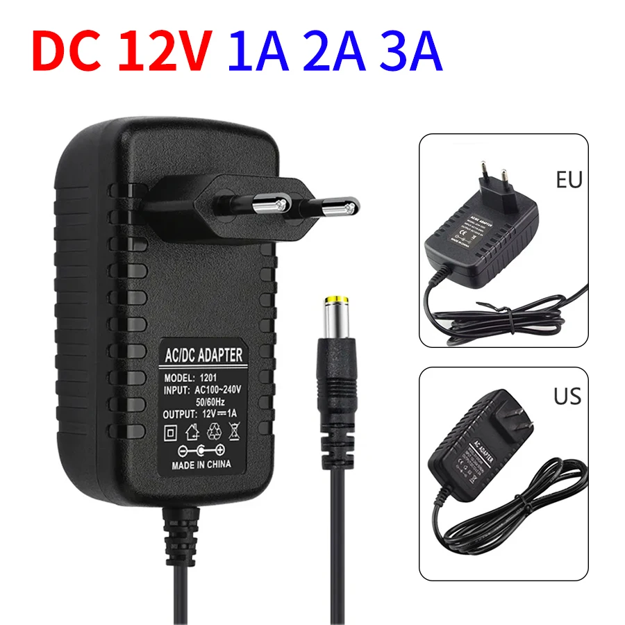 DC12V Universal Power Supply Transformer AC 100-240V to DC 12V Converter Charger Adaptor EU US 1A 2A 3A For LED Lighting