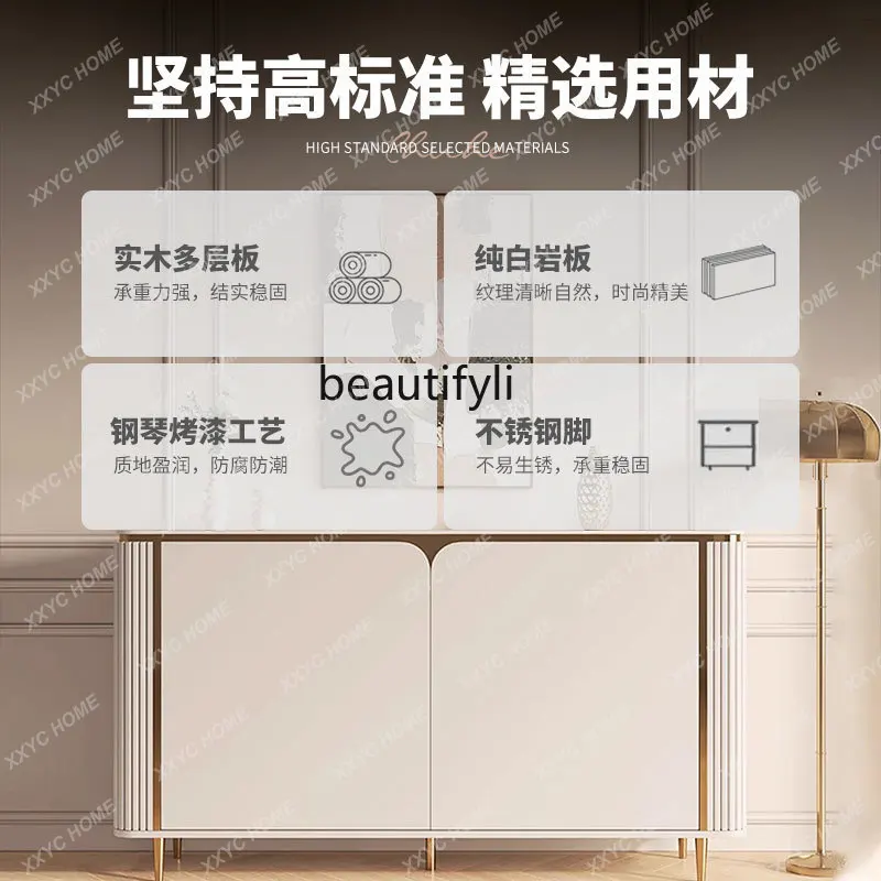 Italian light luxury door cabinet solid wood dining side cabinet storage decorative cabinet rock slab