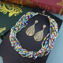 Sunspicems Chic Bohemia Bead Chain Choker Necklace Earring For Women Gold Color Morocco Bridal Wedding Jewelry Sets Beach Bijoux