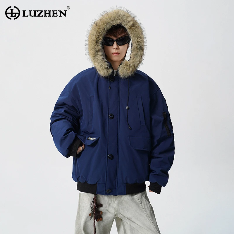 

LUZHEN 2025 Winter New High Quality Detachable Hooded Thickened Warm Padded Coat Men Fashion Handsome Hiking Parka Jacket JY5696