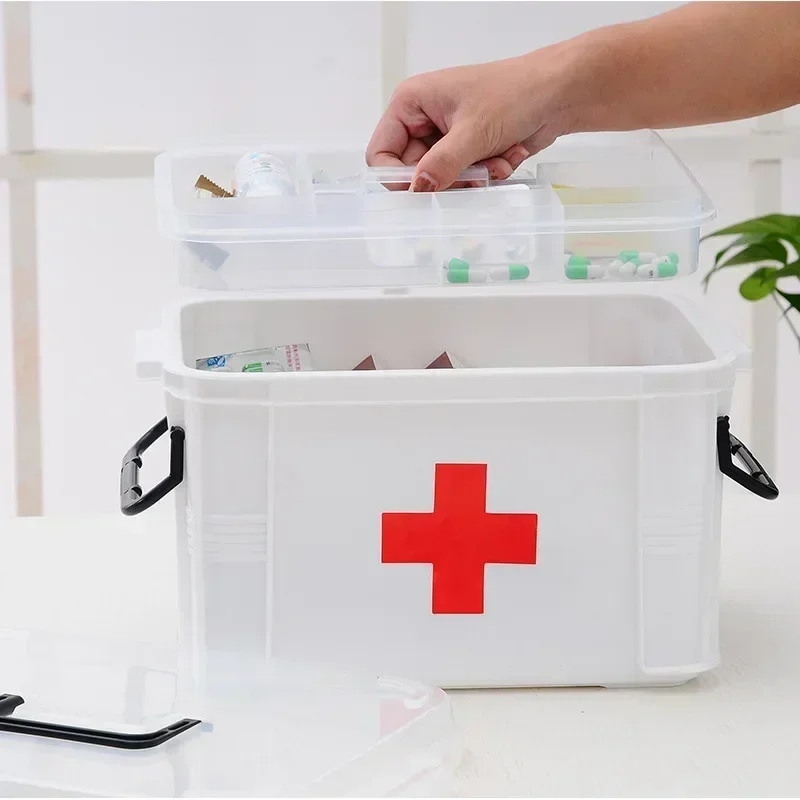 First Aid Kit Medicine Storage Box Portable Emergency Box Household Double Layers Medicine Boxes Medical Kit Storage Organizer