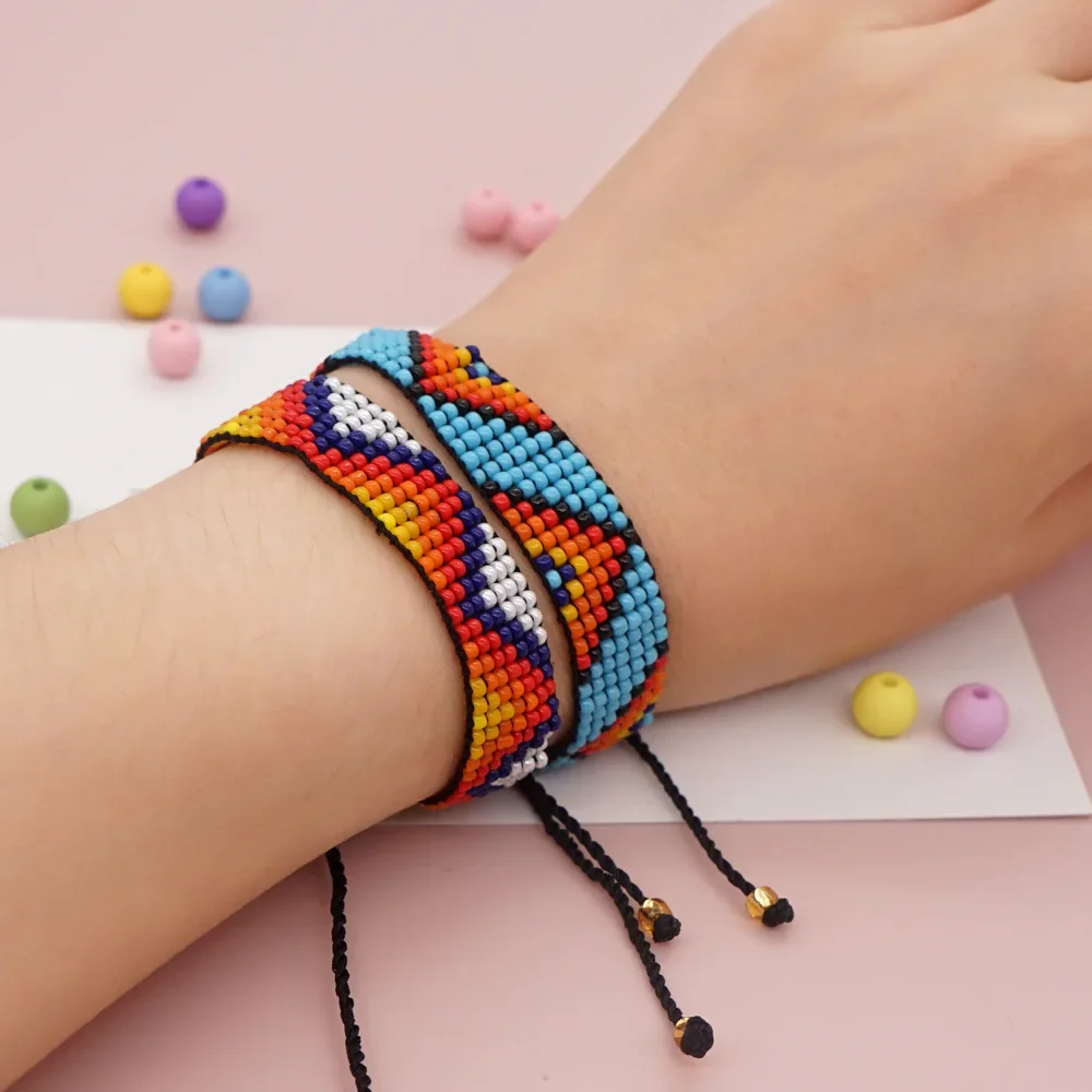 Rice Bead Bracelet  Hand knitting  fashion  triangle  Bohemia  Beading  Simple  ripple  geometry  Adjustable Bracelet