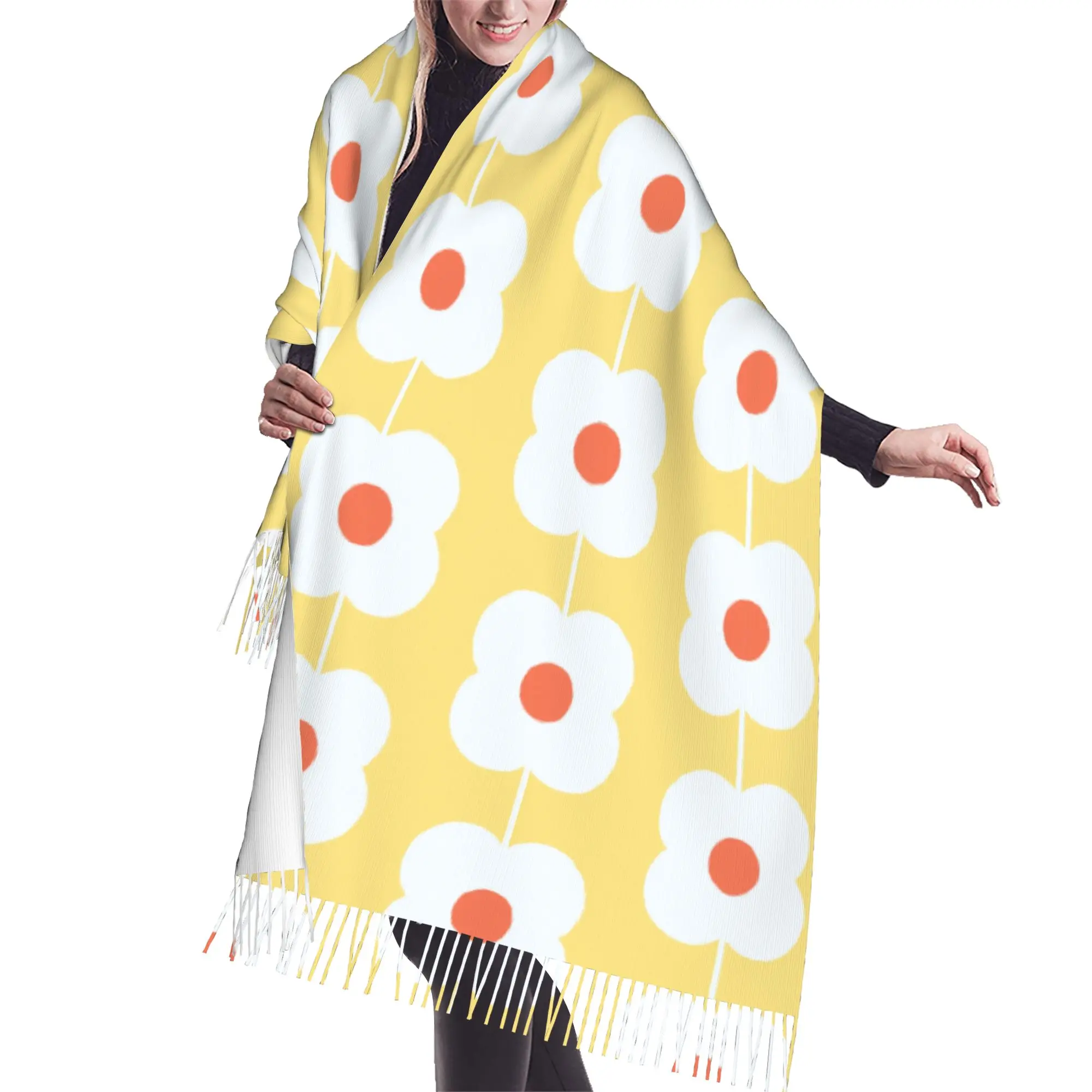 Customized Printed Yellow Floral Line Scarf  Men Women Winter Fall Warm Scarves  Shawls Wraps