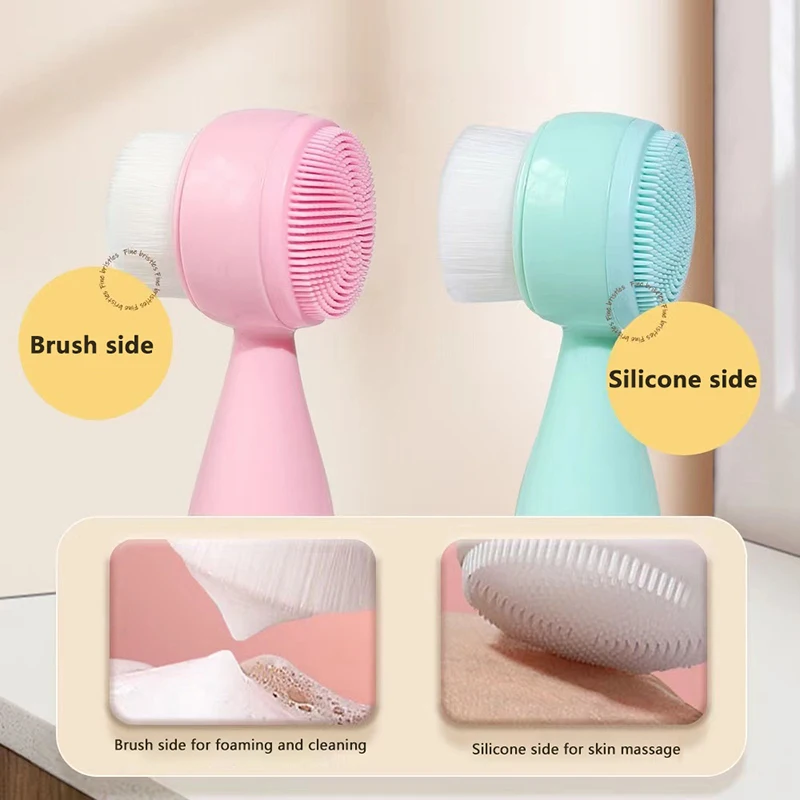 3D Double  Sided Silicone Facial Cleansing Brush Manual Massage Facial Brush Soft Bristles Exfoliator Facial Care Tools