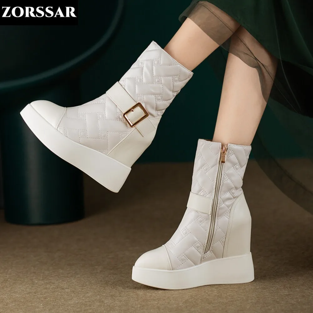 

Wedges Platform Mid Calf Boots Ladies Fashion Wedge Shoes For Women Height Increasing Winter Snow Boots Pumps Shoes Woman