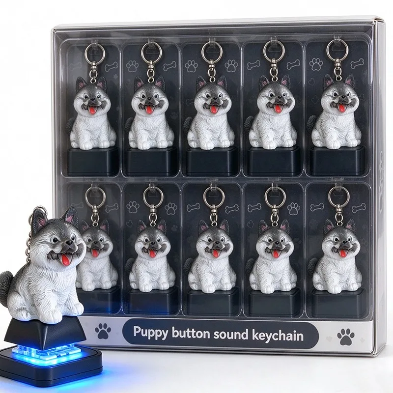 Cute Husky Puppy Sound Keychain Mini Dog Pendant Press Button Interactive Charm Desktop Decor Portable Gift for Backpack Desktop