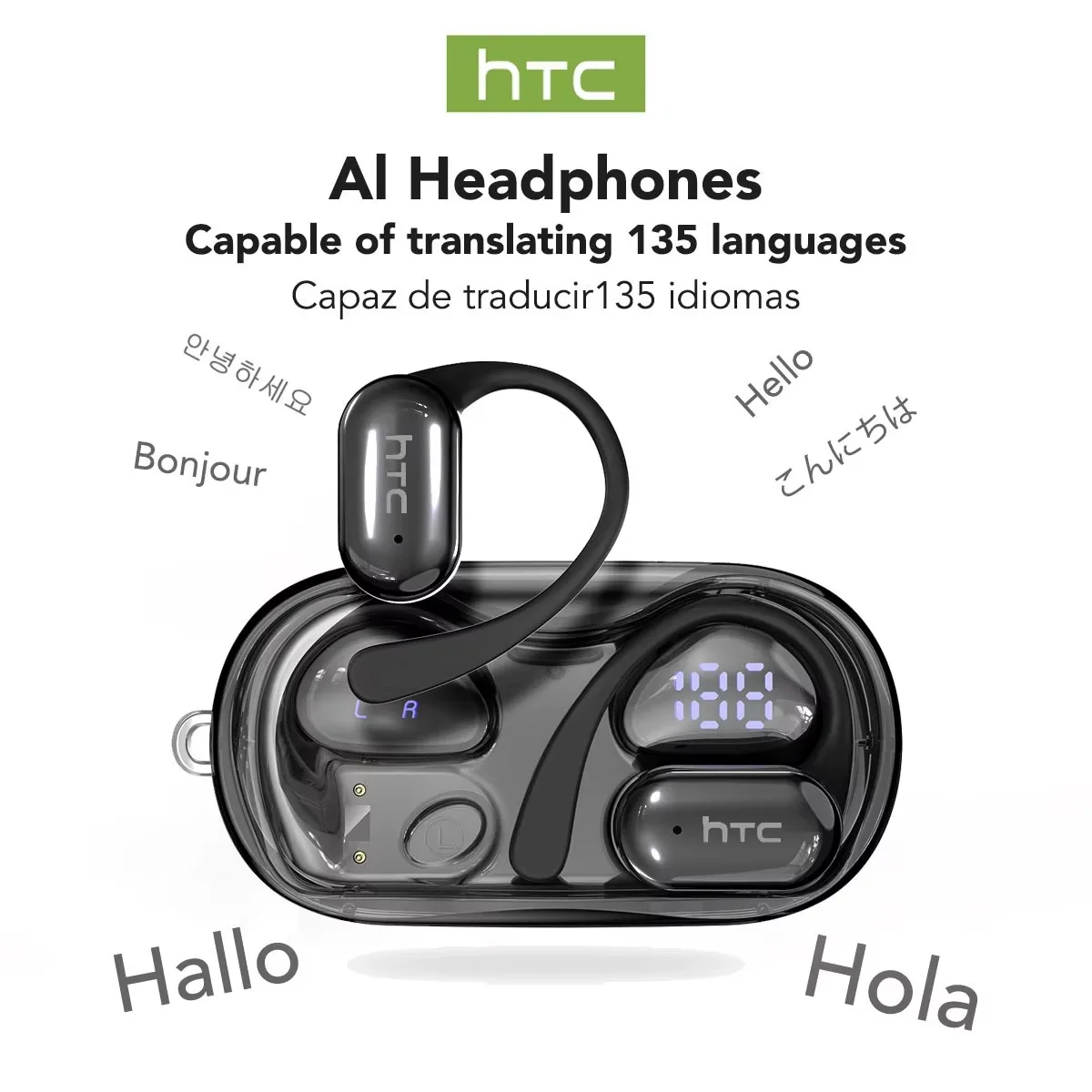 HTC NE37 AI Translator Earphones Wireless Headphones Bluetooth 6.0 OWS Sports Gaming Noise Reduction Headset IP55 Waterproof