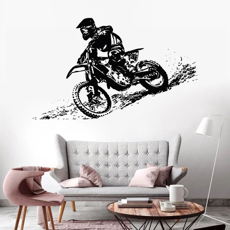 Motocross Vinyl Wall Decal Motorcycle Dirtbike Racing Boys Bedroom Decor Extreme Sports Moto Biking Decoration Stickers Mural