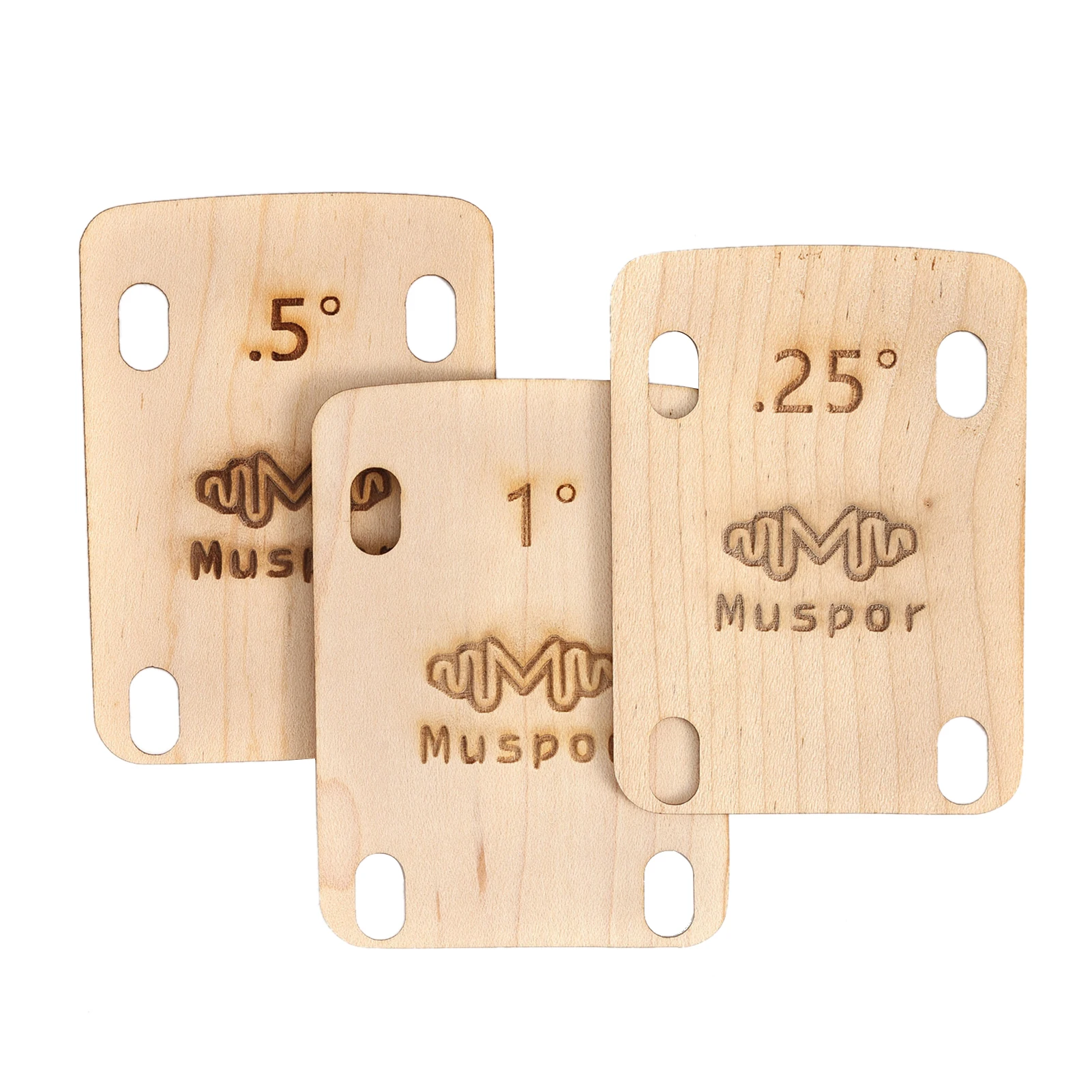 3PCS Muspor MX0360D Guitar Neck Shims 0.25 0.5 1 Degree Wooden Shims Set for Bolt-on Neck Bolts for Guitar Accessories