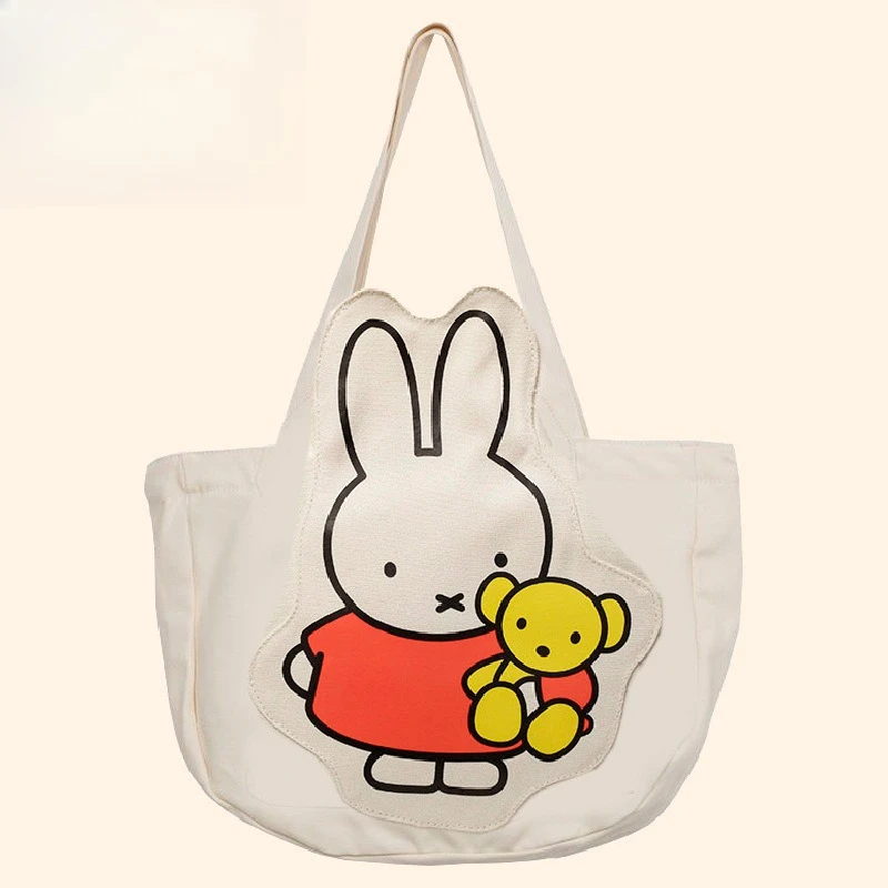 

Hot Miffy Series Tote Bag Kawaii Creativity Cute Cartoon Canvas Material Large Capacity Shoulder Bag Girls Birthday Gift