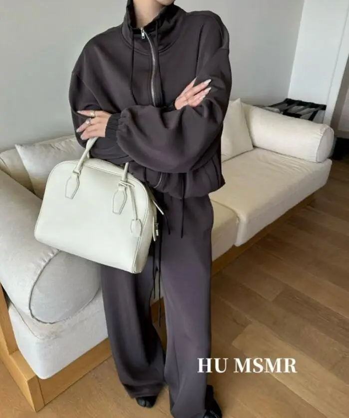 

SuperAen Korean Style Spring New Retro Hollows Out Lace-up Denim Pullover Tops High Waist Casual Pants Two-piece Set