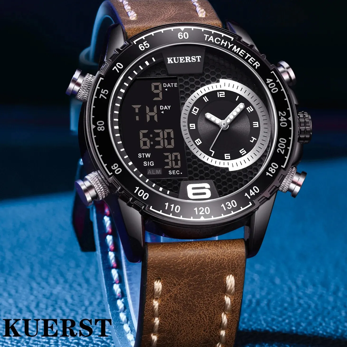 KUERST Authentic New Concept Quartz Electronic Dual Display Watch Waterproof/multi-time Zone/luminous Design Fashion Watch