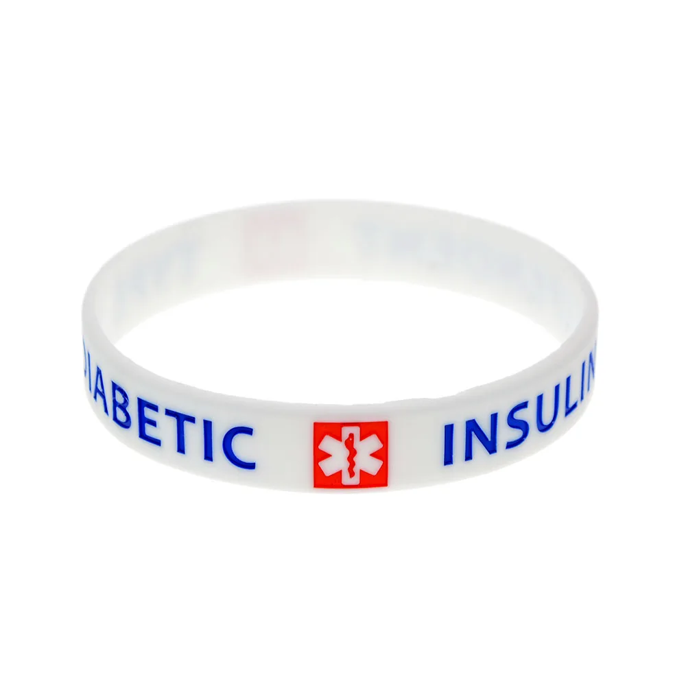 50 Pcs TYPE 1 DIABETIC INSULIN DEPENDENT Silicone Bracelet Medical Rubber White