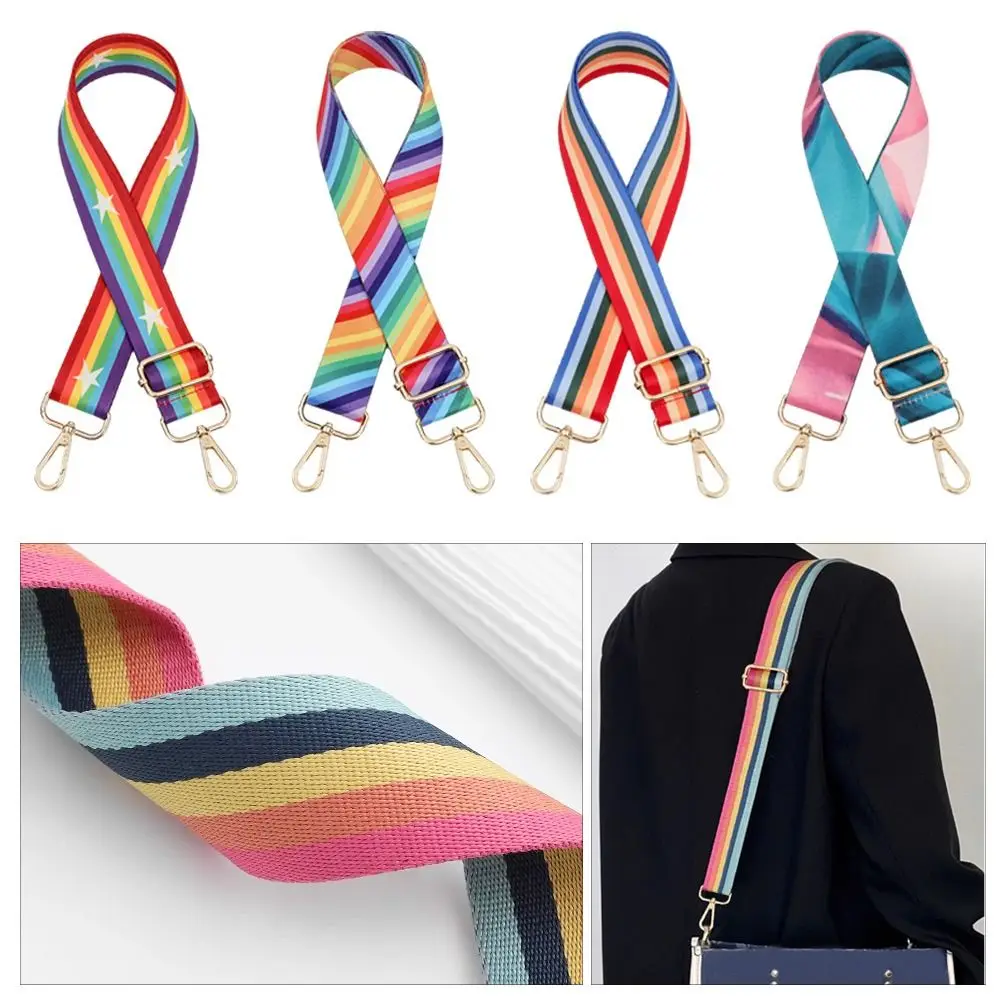 Replacement Bag Strap Women Girls Rainbow Stripe Length Shoulder Strap Adjustable Detachable Crossbody Handbag Accessories