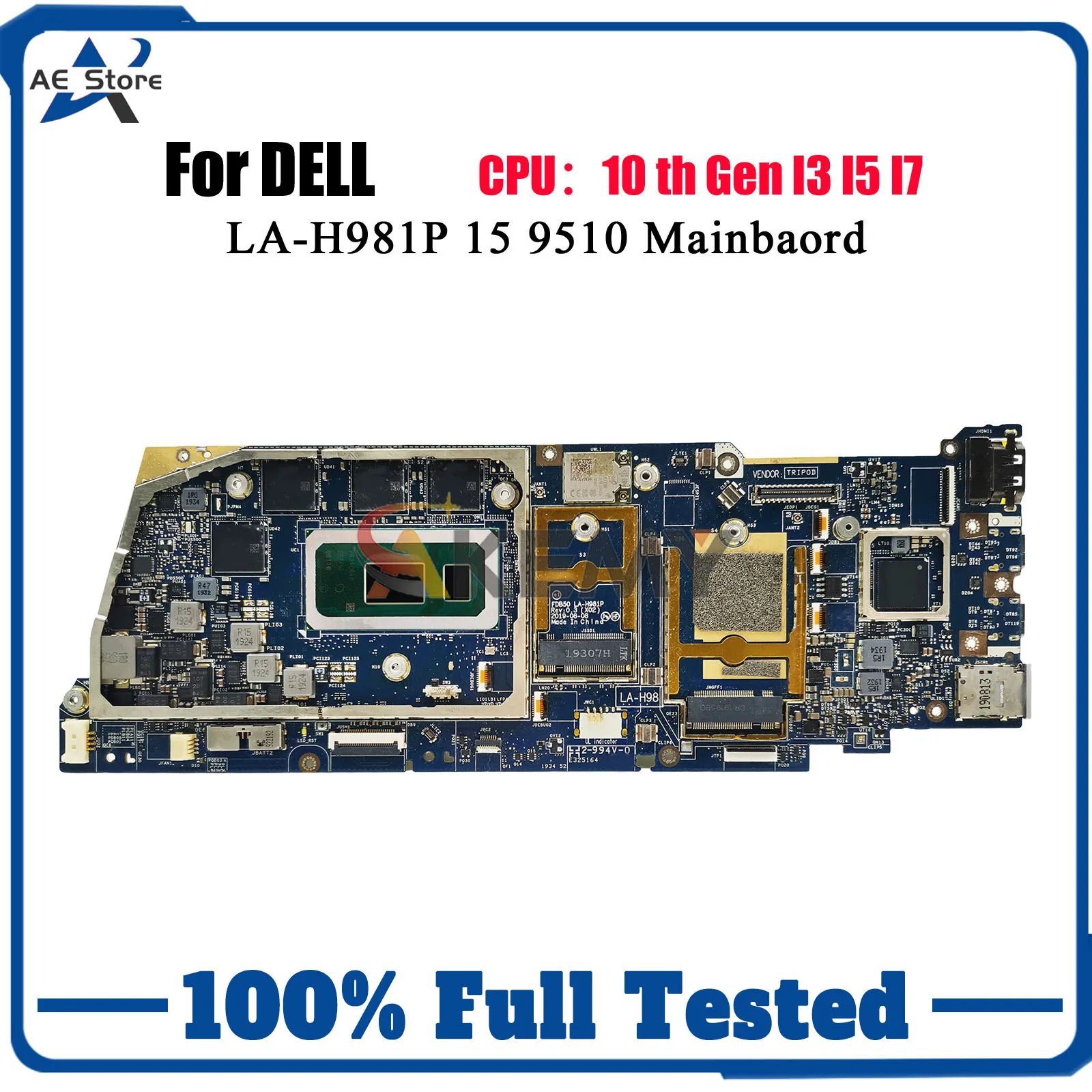 For Dell Latitude 9510 FDB50 LA-H981P Notebook Mainboard with I5 I7-10th CPU RAM 8G/16G 0X20H5 097KR9 0X1G65 100% Fully Tested
