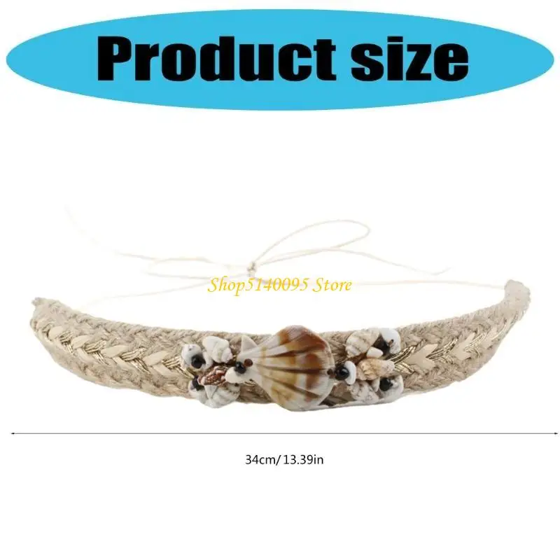 DXAE Vacation Hat Band Replacement for Straw Hat Handwoven Hat Bands with Sea Shell Shell Ethnic Hat Belt Panama Hat Decoration