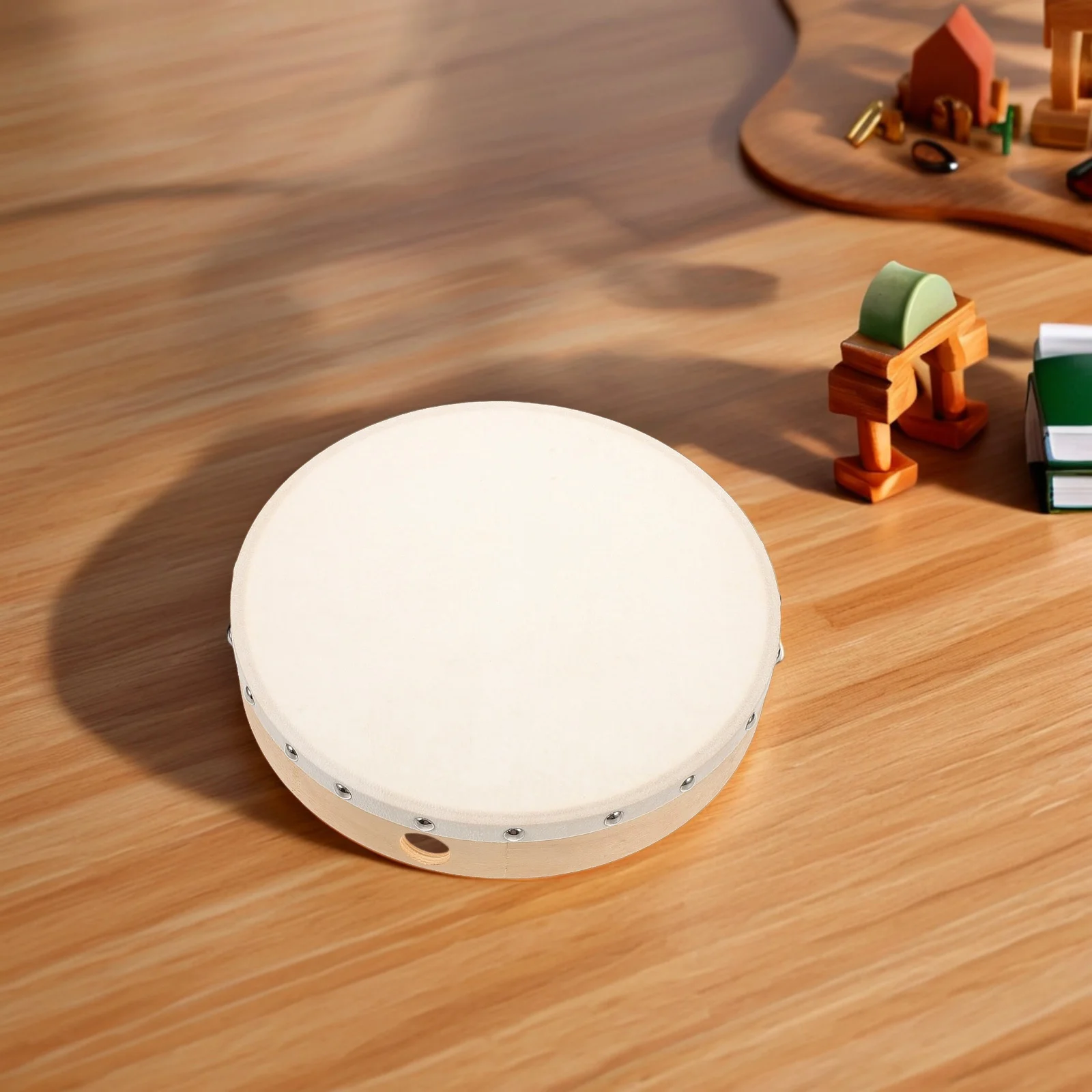 

Sheepskin Hand Drum Small Wooden Frame Traditional Handheld Percussion Instrument for Singing Dancing Beginners Performance
