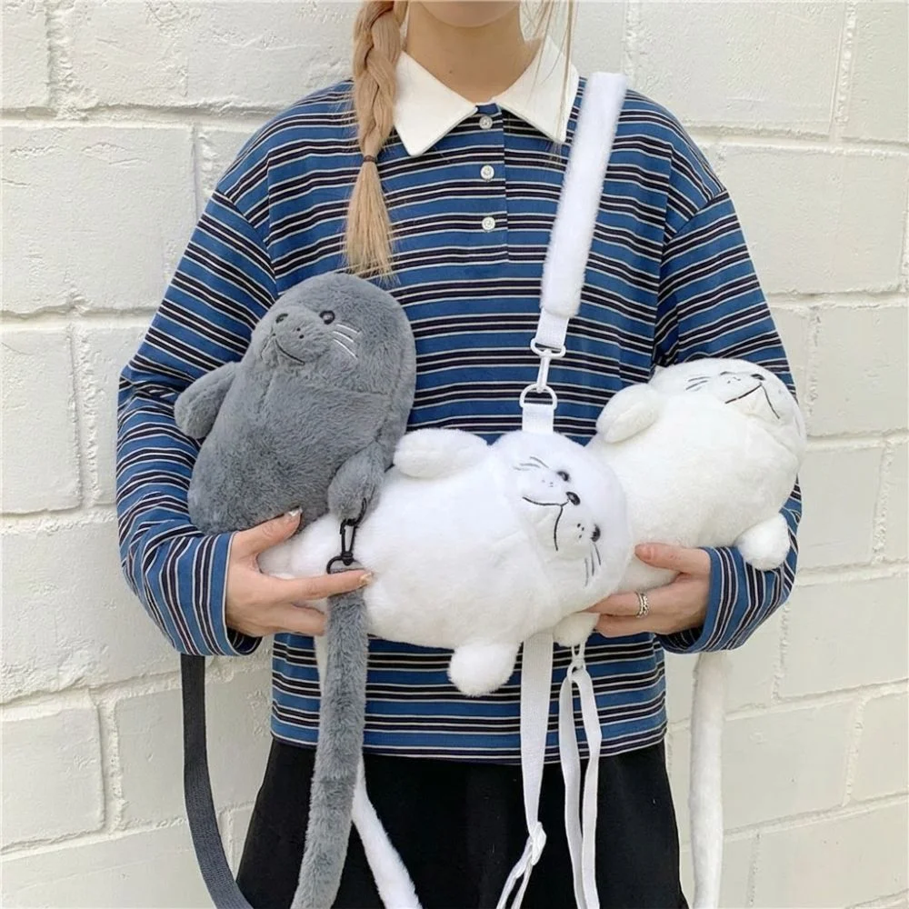 Weiche, flauschige, niedliche Seelchen-Umhängetasche, Cartoon-Handytasche mit verstellbaren Trägern, leichte Stoff-Umhängetasche, Damen-Accessoires – Detail 19