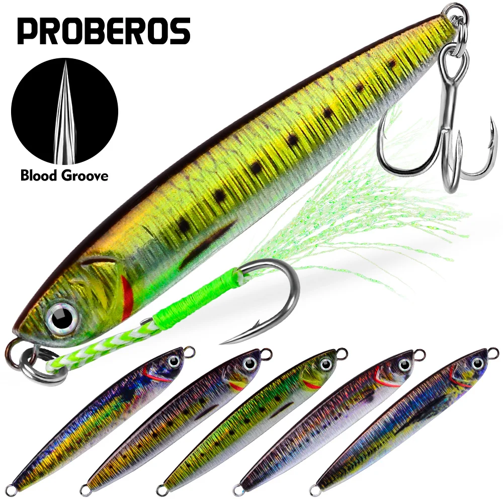 PROBEROS 5pcs/lot Long Metal Jigs Baits 10g-15g-20g-32g-40g With Sharp Treble Hook Fishing Jigging Casting Artificial Lures