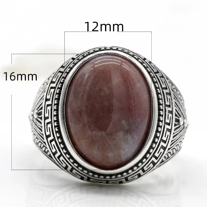 Türkiye S925 فضة الرجال خاتم العقيق الهندي الطبيعي حجر خمر مجوهرات بسيطة المرأة خاتم فاخر هدية للذكرى السنوية
